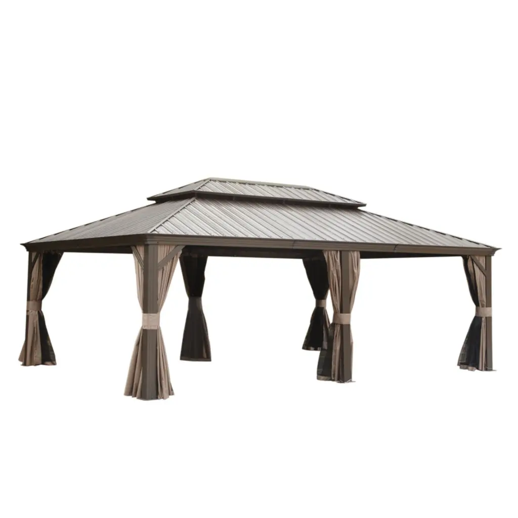 14X24Ft Hardtop Gazebo Outdoor Galvanized Alloy Metal Double Roof Patio Cover crefise patio life