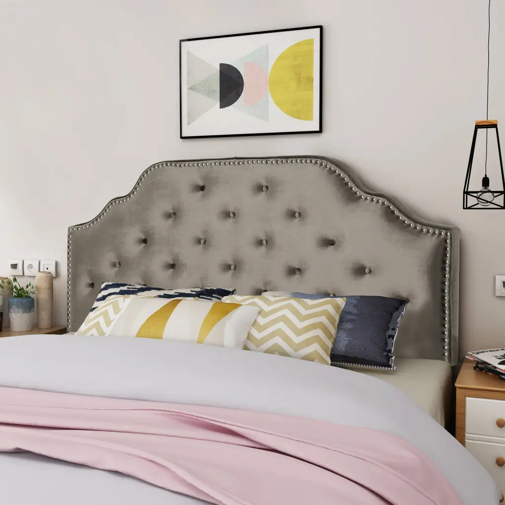 Queen & Full Dimensions Headboard Grey Velvet nh-sunfay