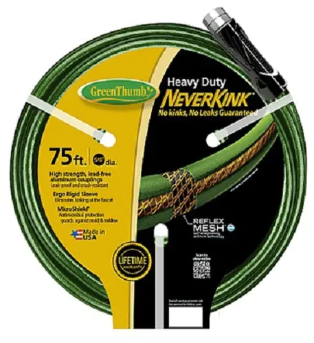 Green Thumb 784678 Neverkink Heavy Duty Garden Hose 5/8 Inch ID x 75 Feet Green Durable Watering