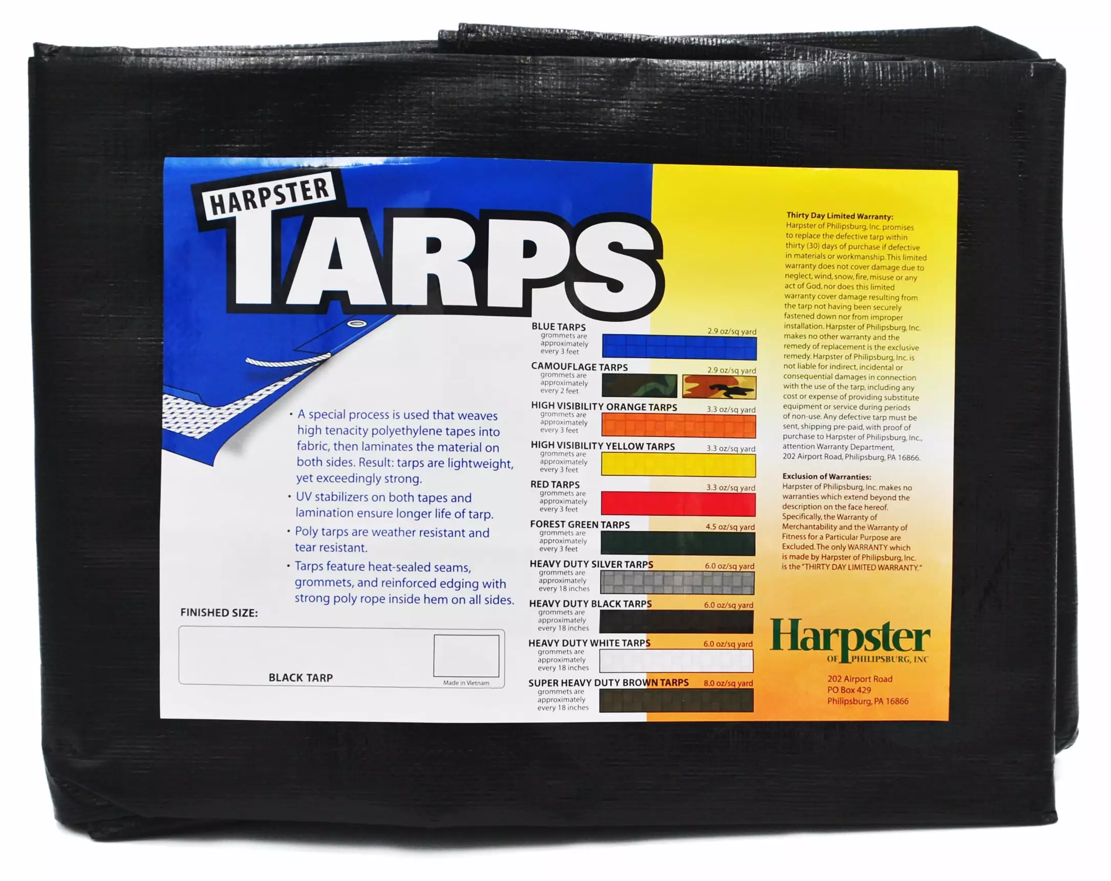 Harpster Tarps 10 ft. x 30 ft. Heavy Duty 6 oz. Black Poly Tarp 12 Mil Thick Waterproof Cover Educates