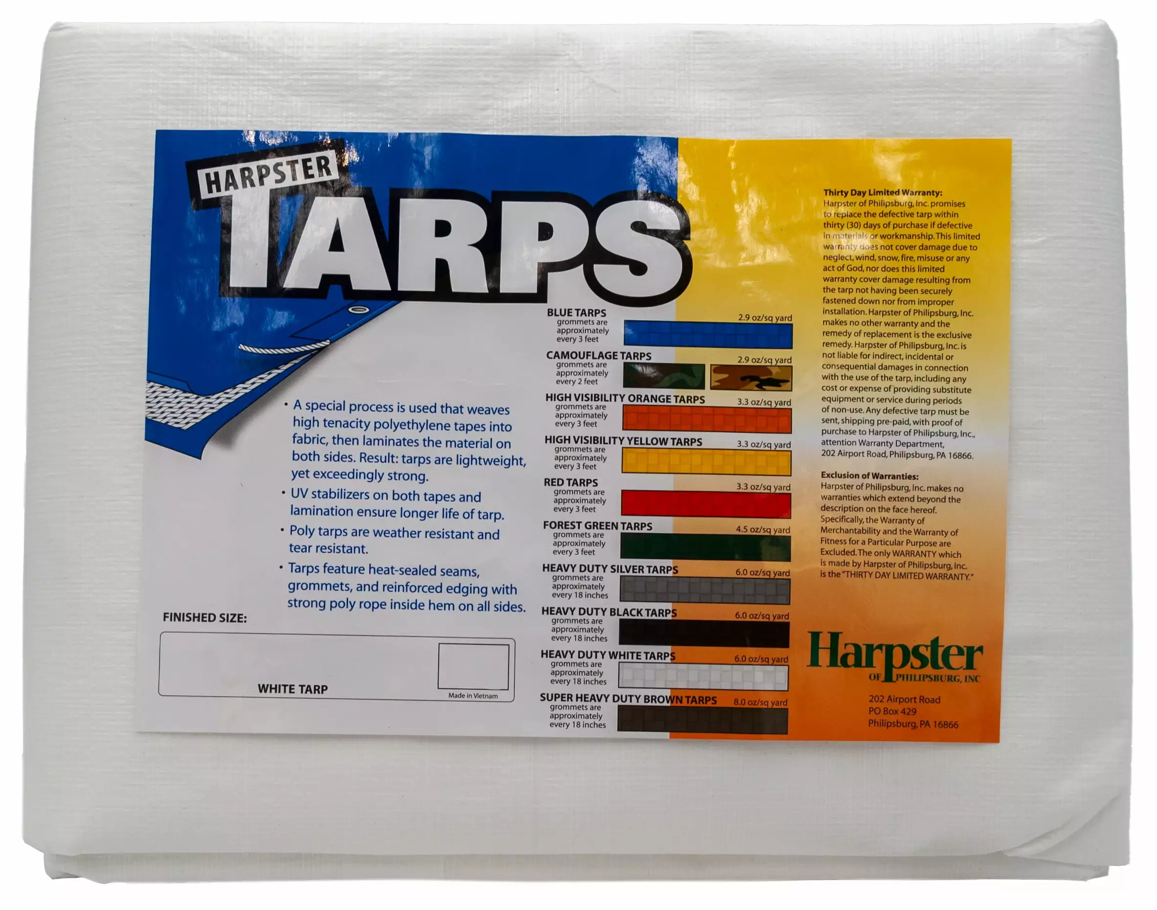 Harpster Tarps 7x20 Heavy Duty White 6 oz Poly Tarp 12 Mil