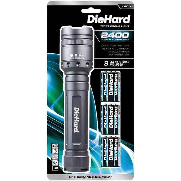 DieHard 41-6124 Twist Focus Flashlight Grey 2400 Lumens Outdoor