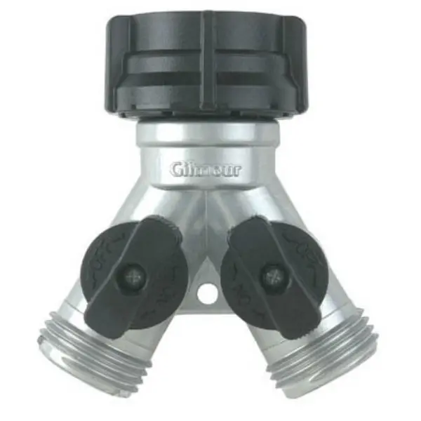 Gilmour Metal Dual Shut-Off Valve Y Connector - Heavy Duty Splitter Garden Hoses