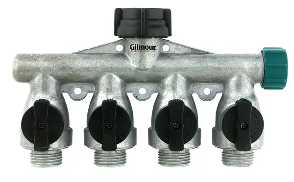 Gilmour AY4FFM Full Flow Aluminum 4 Way Manifold Garden Hose Connector