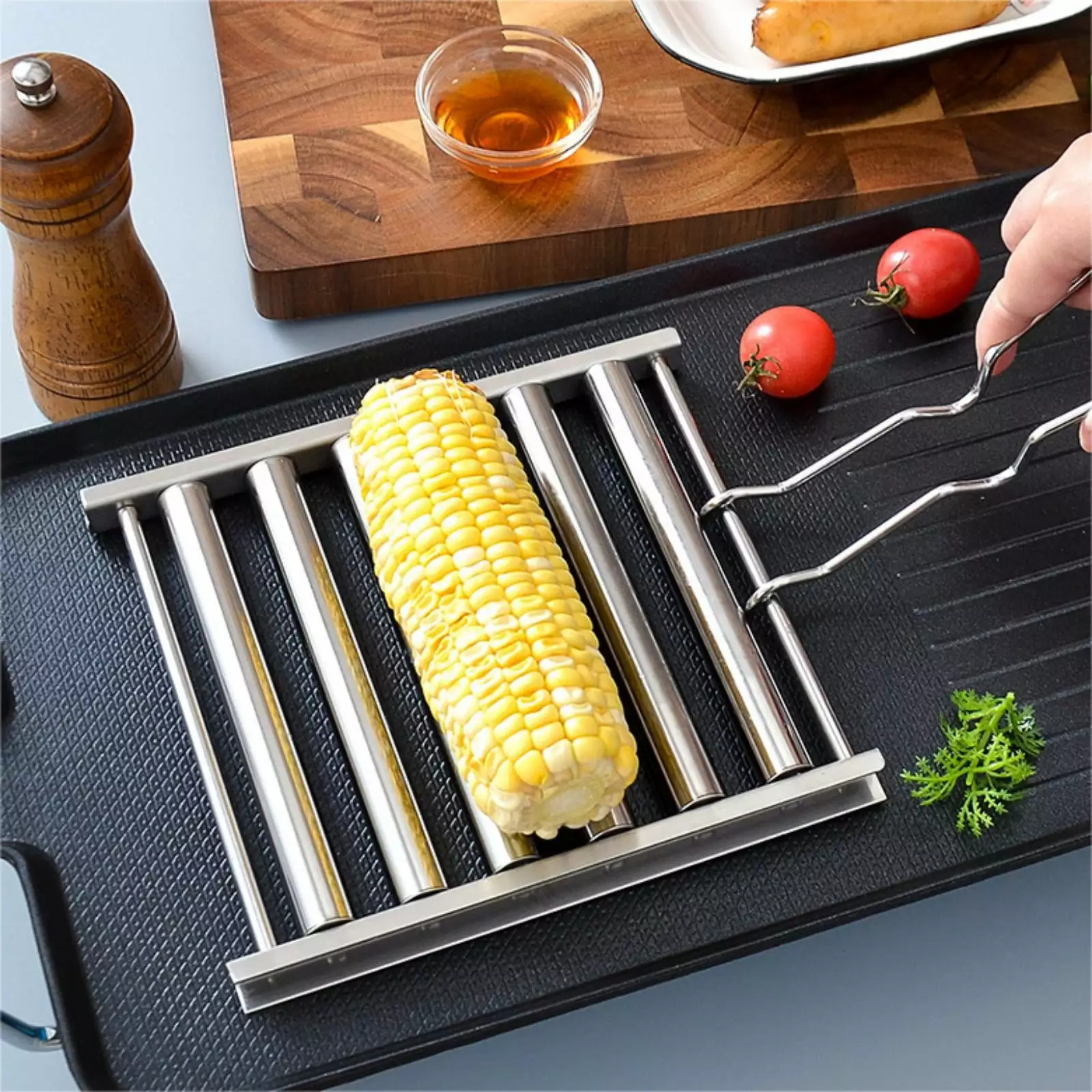 LMEEOR Stainless Steel Hot Dog Sausage Roller Rack Outdoor Backyard BBQ Parties One