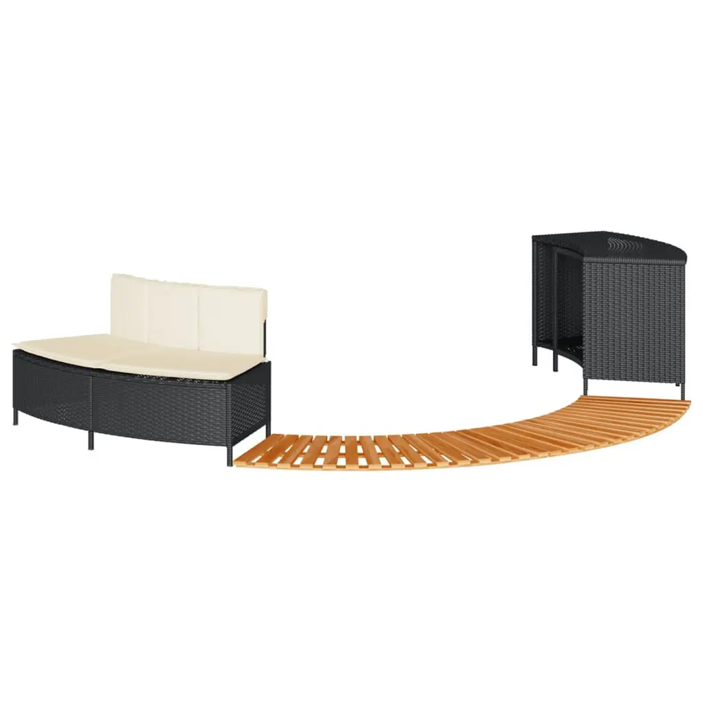 Hot Tub Surround Black Poly Rattan and Solid Wood Acacia Outdoor Spa Enclosure