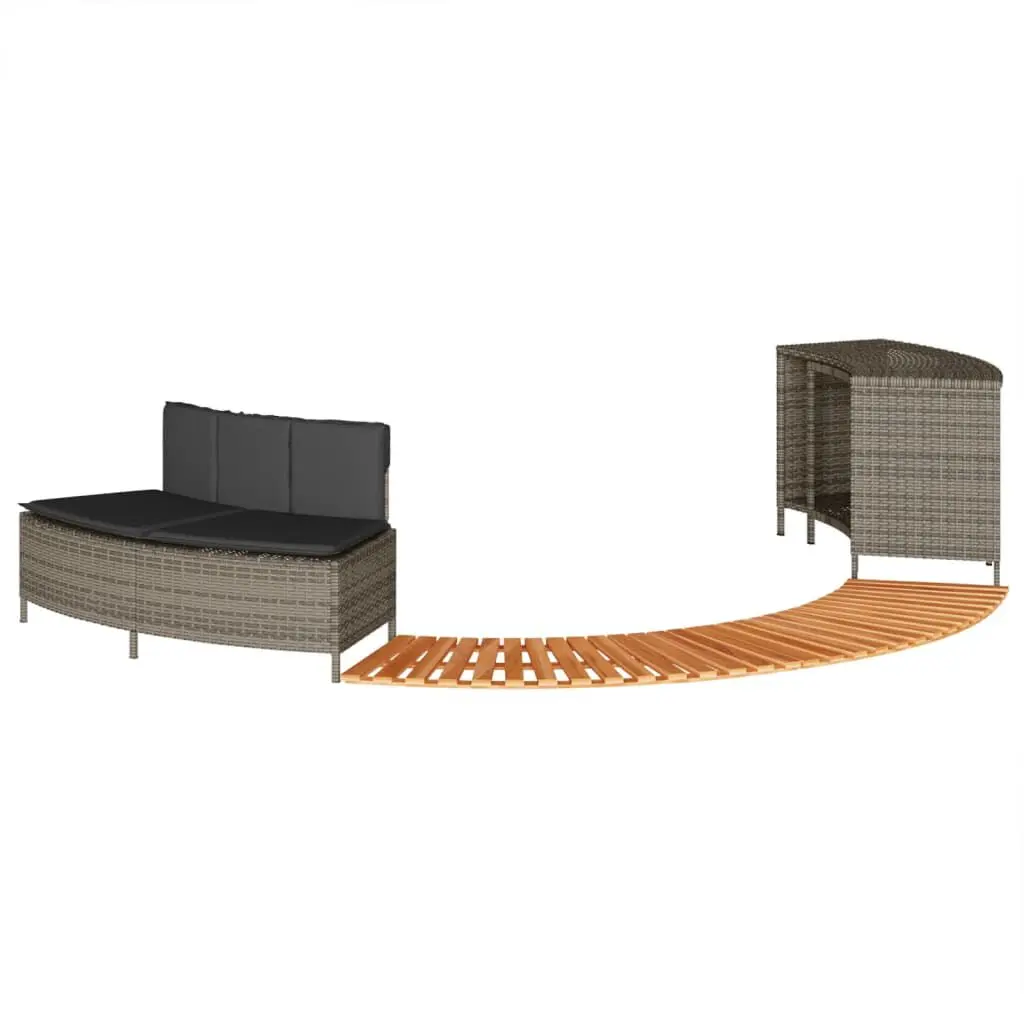 Hot Tub Surround Gray Poly Rattan and Solid Wood Acacia Outdoor Spa Enclosure