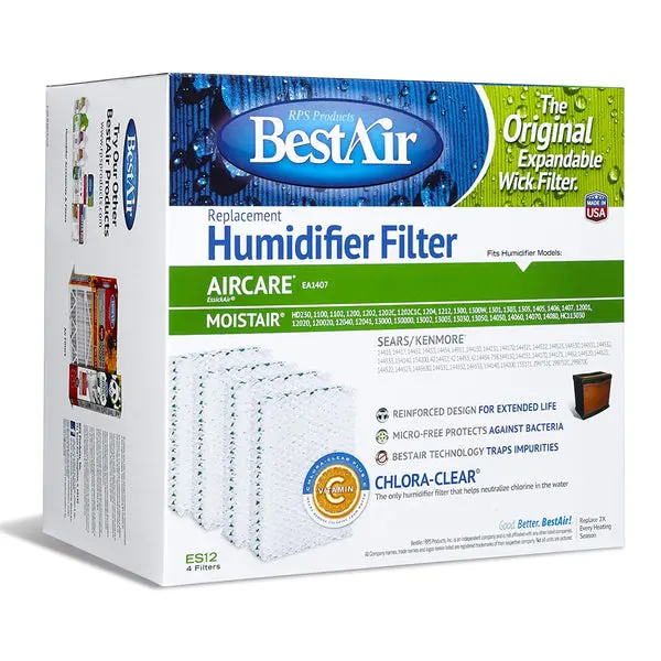 BestAir ES12-2 Extended Life Humidifier Wick Filter 4-Pack Moisture Relief