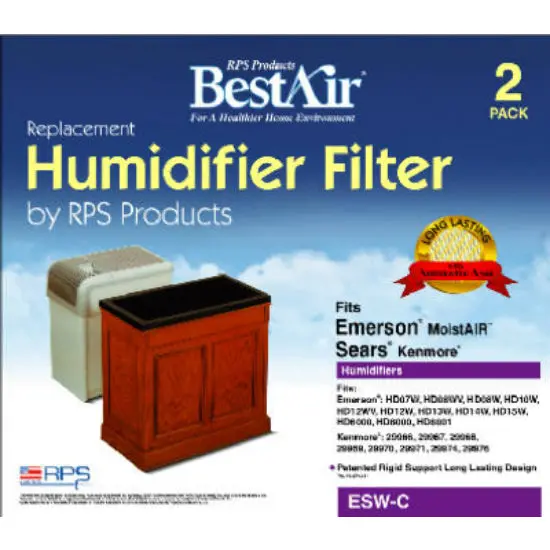 BestAir ESW Extended Life Humidifier Wick Filter 2-Pack Replacement Evaporative Humidifiers