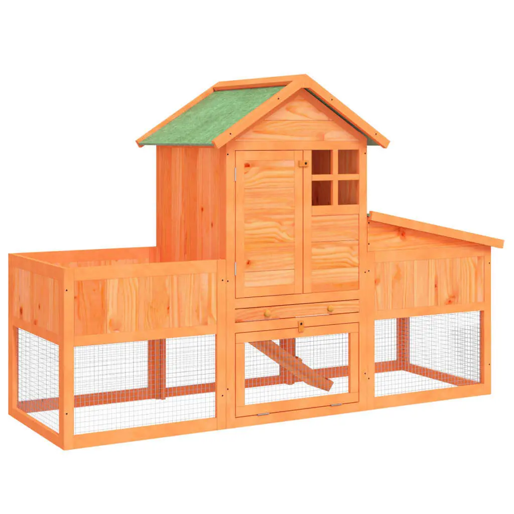 Brown Solid Wood Pine Rabbit Hutch 66.9x24.8x44.5 Inches Outdoor Pet House