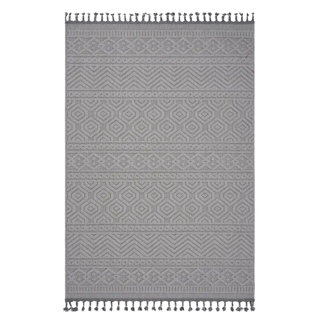 Naar Guros Collection 6X9 White Geometric Indoor Outdoor Area Rug naar rug