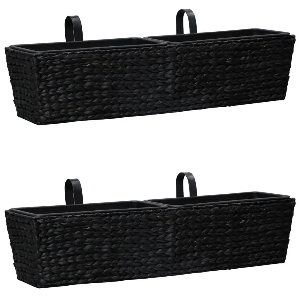 2 Piece Water Hyacinth Planters Black Natural Fiber Indoor Outdoor Pots