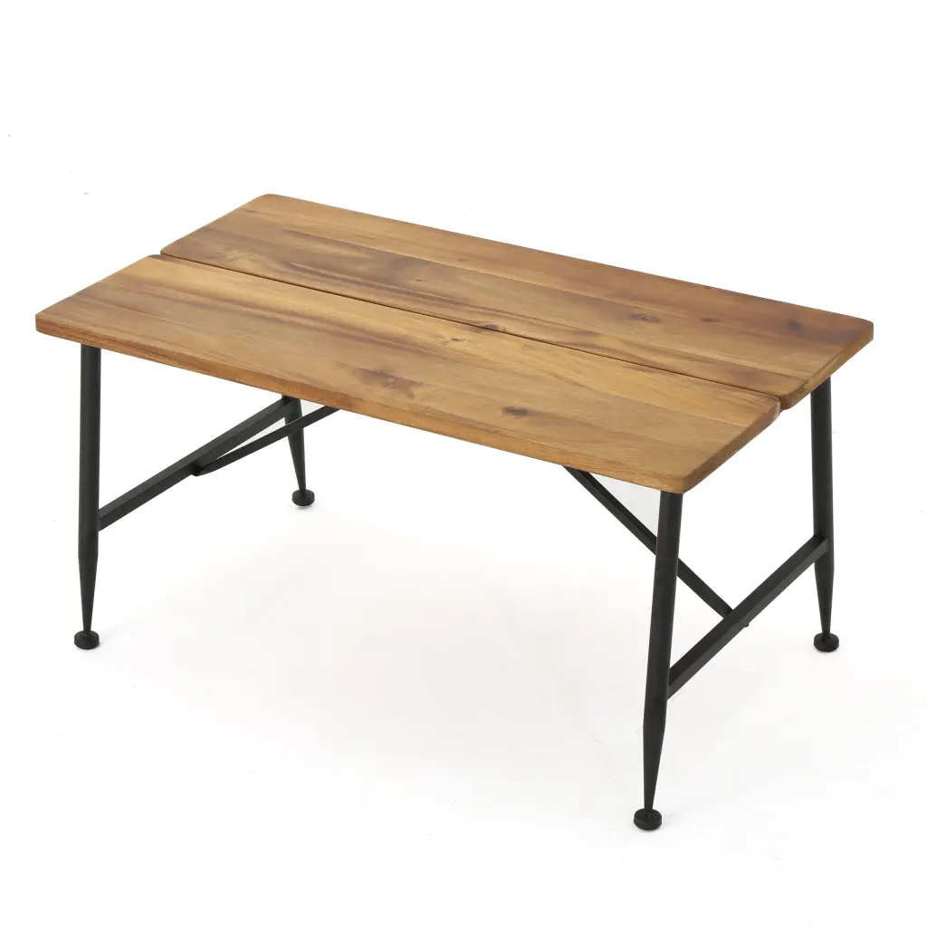 GDF Studio Ellaria Indoor Outdoor Industrial Acacia Wood Coffee Table Antique Teak Black GDFSTUDIO