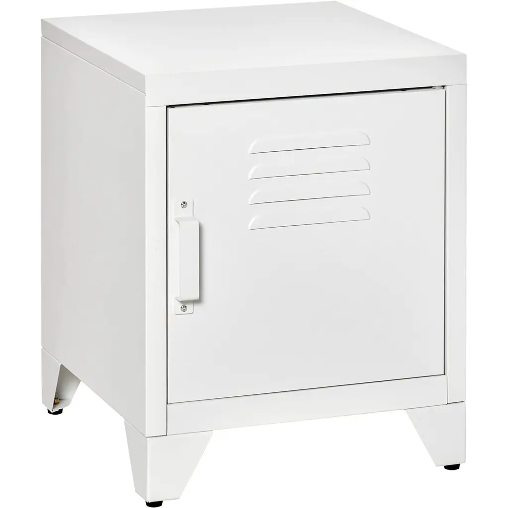 Bilot Industrial End Table Locker-Style Door and Adjustable Shelf White