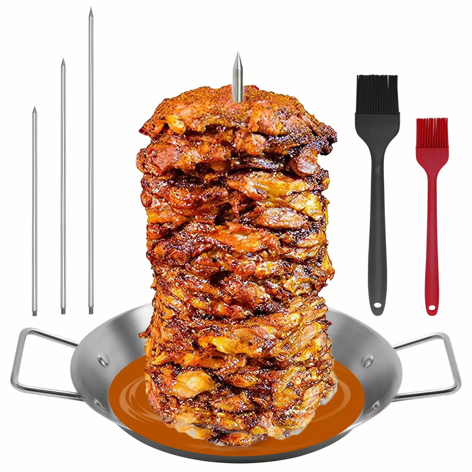 Stainless Steel Vertical Kebab Stand 3 Removable Forks and Brush Shawarma 10