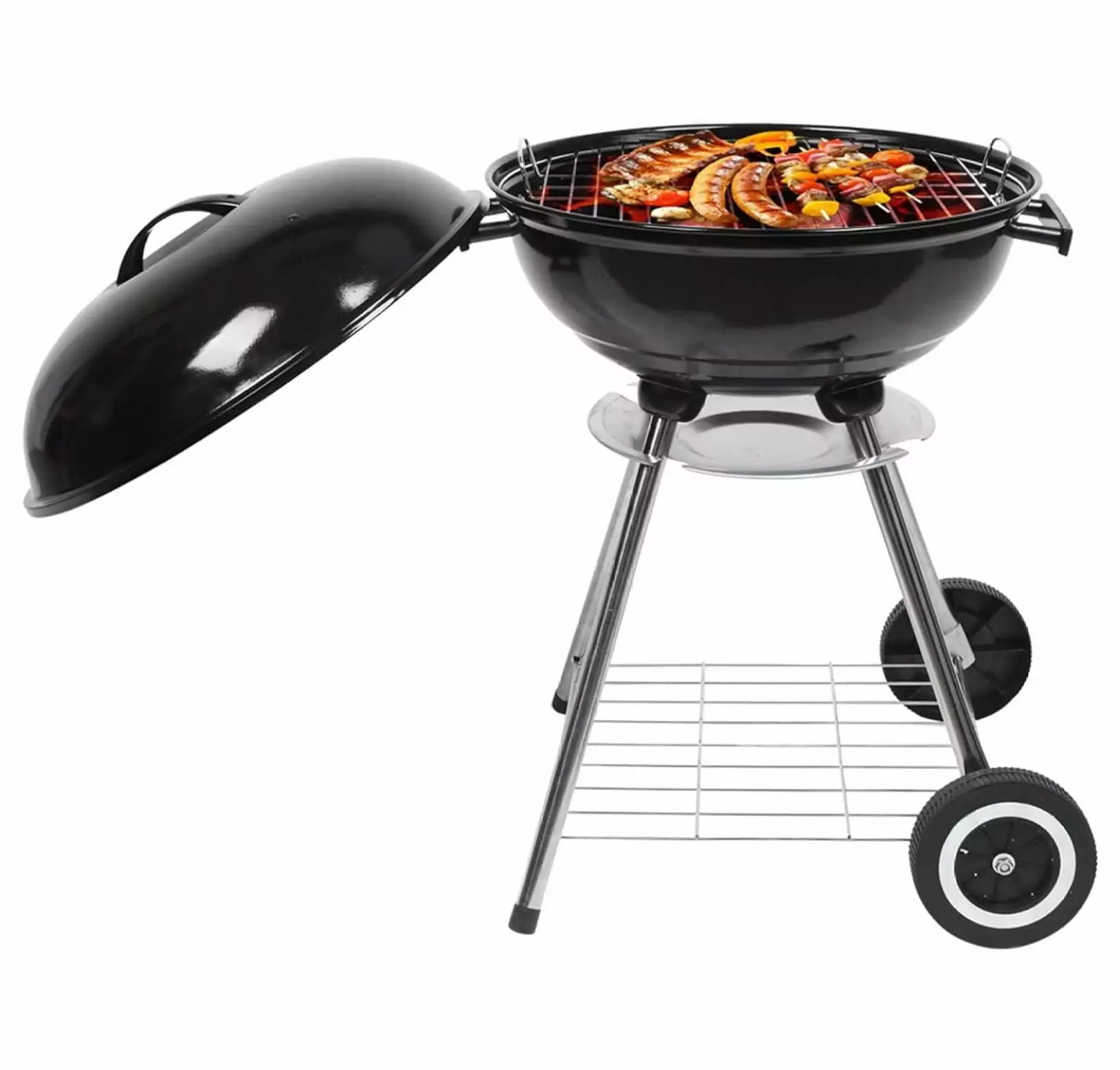 18-Inch Charcoal Grill Wheels and Shelf Outdoor BBQ Camping Patio 18
