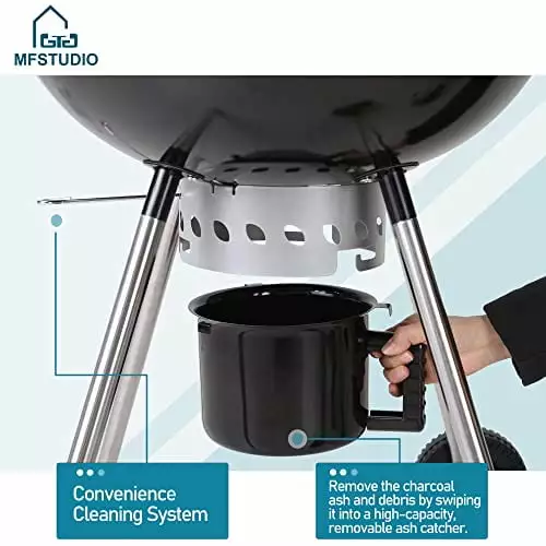 MFSTUDIO 22 Kettle Charcoal Grill Porcelain-Enameled Lid and Ash Catcher 22