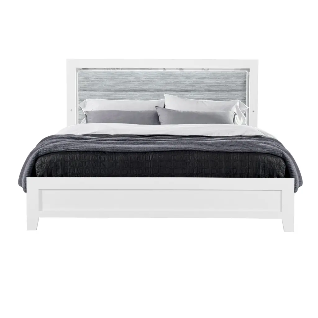 Omoda White Twin Bed LED White Elastomer Timber Kids Bed luxe modern furniture