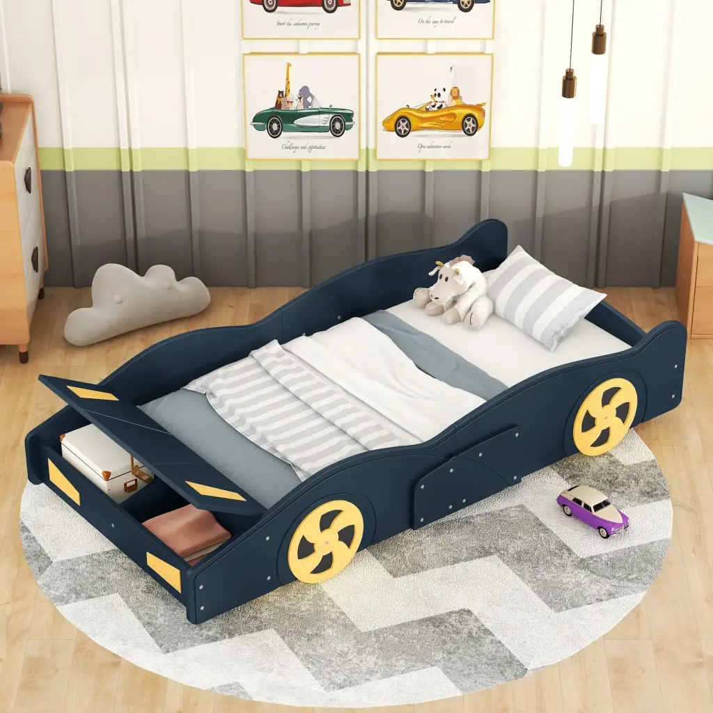 Twin Dimensions Race Car Platform Bed Wheels And Storage Dark Black wm store