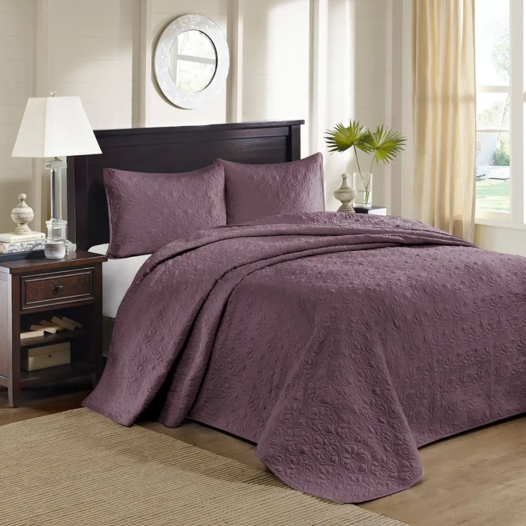 Reversible Bedspread Set Purple King Size Cotton jla