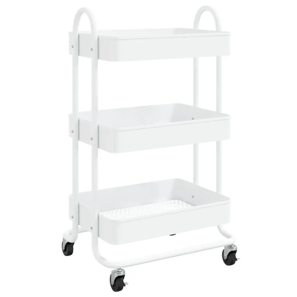 3-Tier Trolley White 16.9x13.4x31.1 Inches Steel Rolling Cart