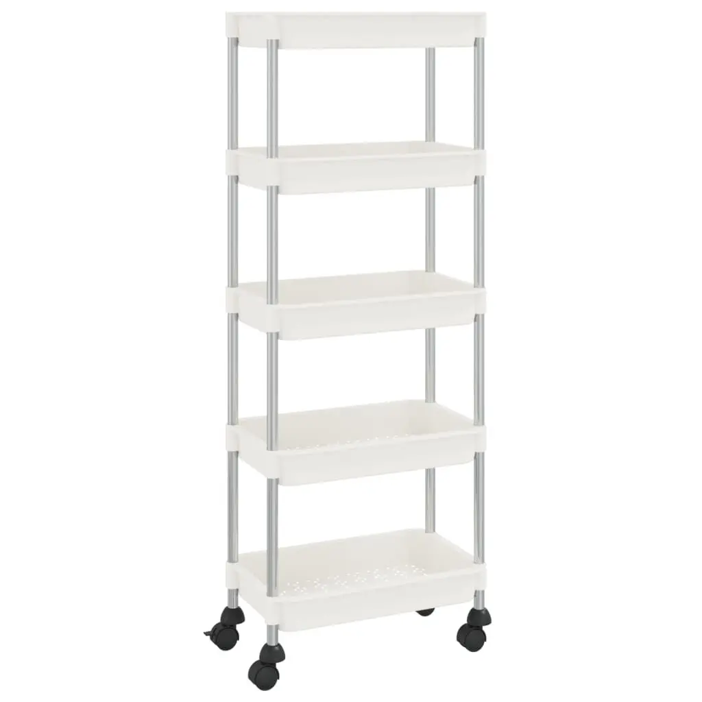 5-Tier Kitchen Trolley White Iron and ABS 16.5x11.4x50.4 Inches Storage Cart