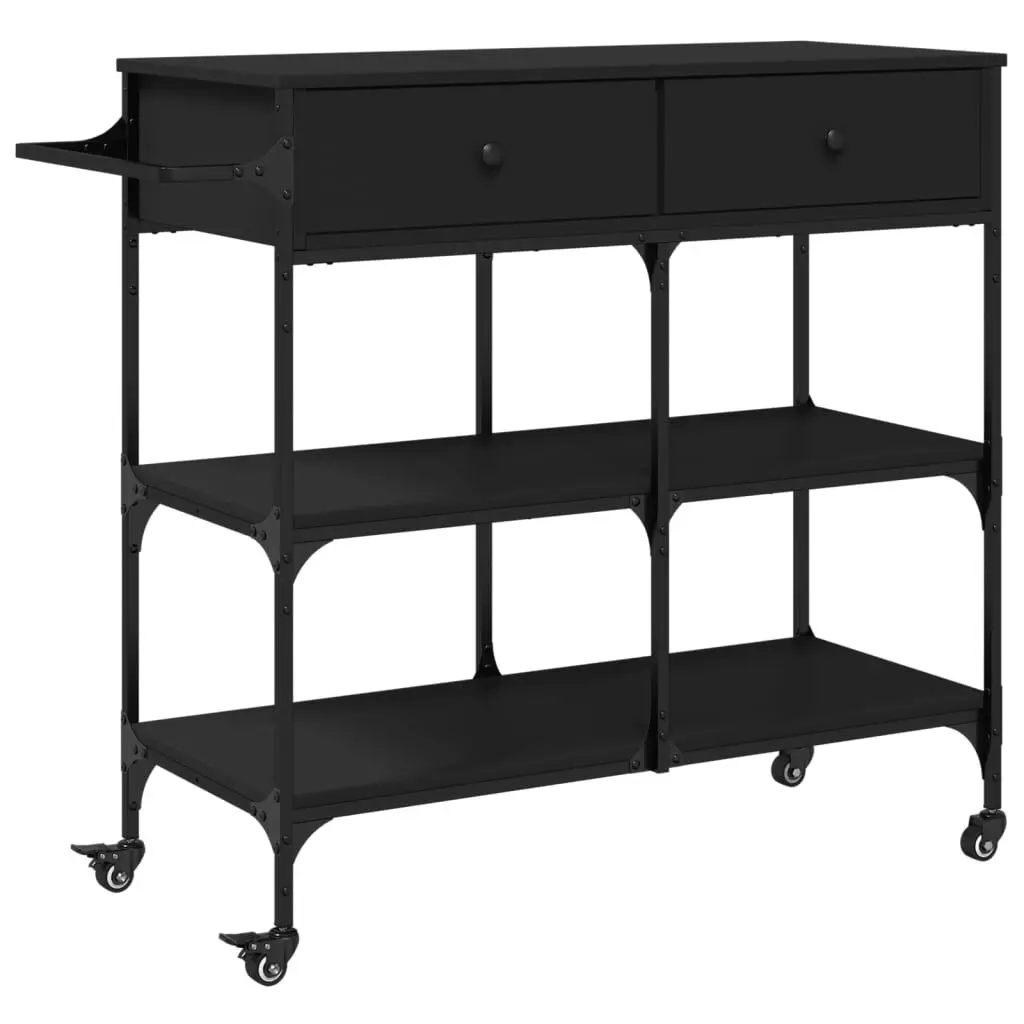 Kitchen Trolley Black 41.3x16.5x37.4 Inches Engineered Wood Utility Cart