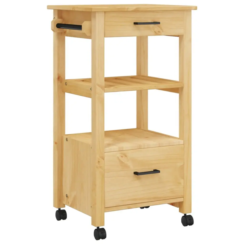Kitchen Trolley MONZA 18.9x15.7x35.4 Inches Solid Wood Pine
