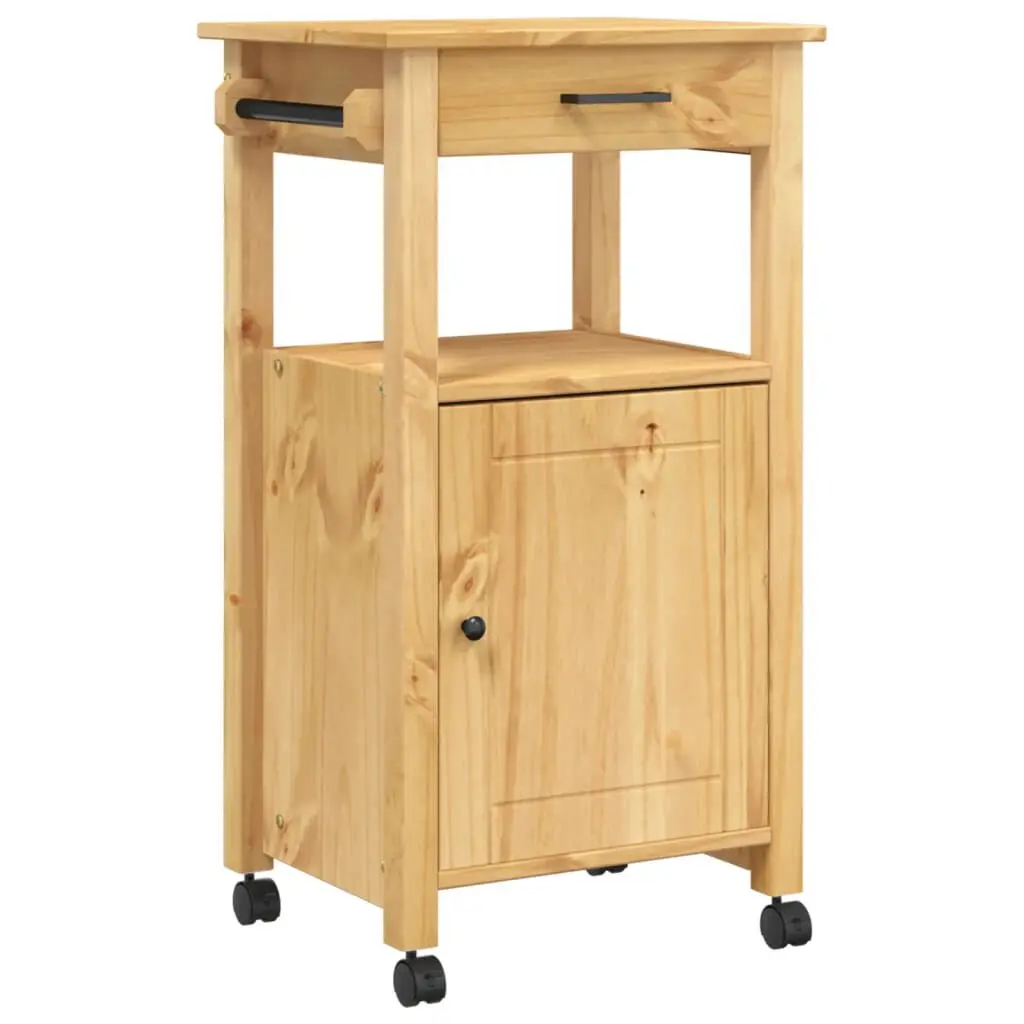 Kitchen Trolley MONZA 18.9x15.7x35.4 Inches Solid Wood Pine Mobile Cart