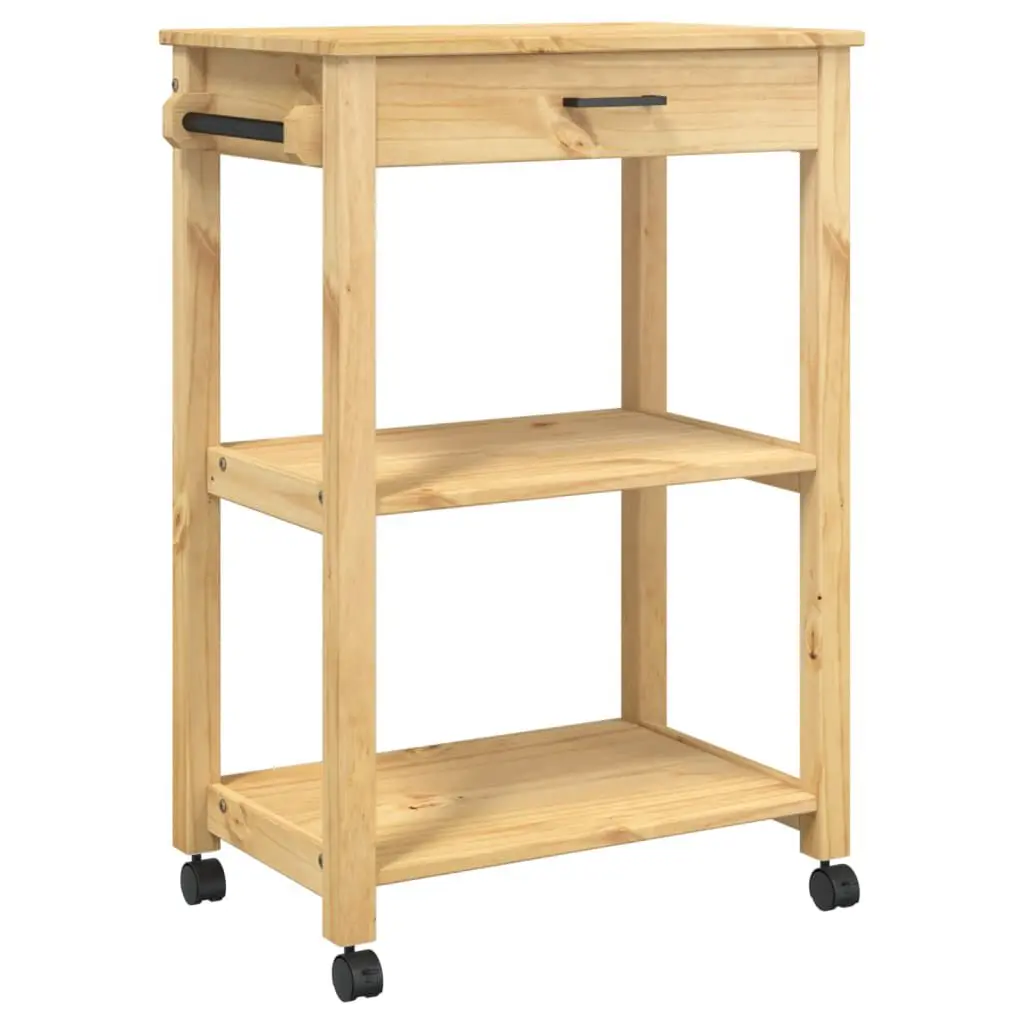 Kitchen Trolley MONZA 23.6x15.7x35.4 Inches Solid Wood Pine Rolling Cart
