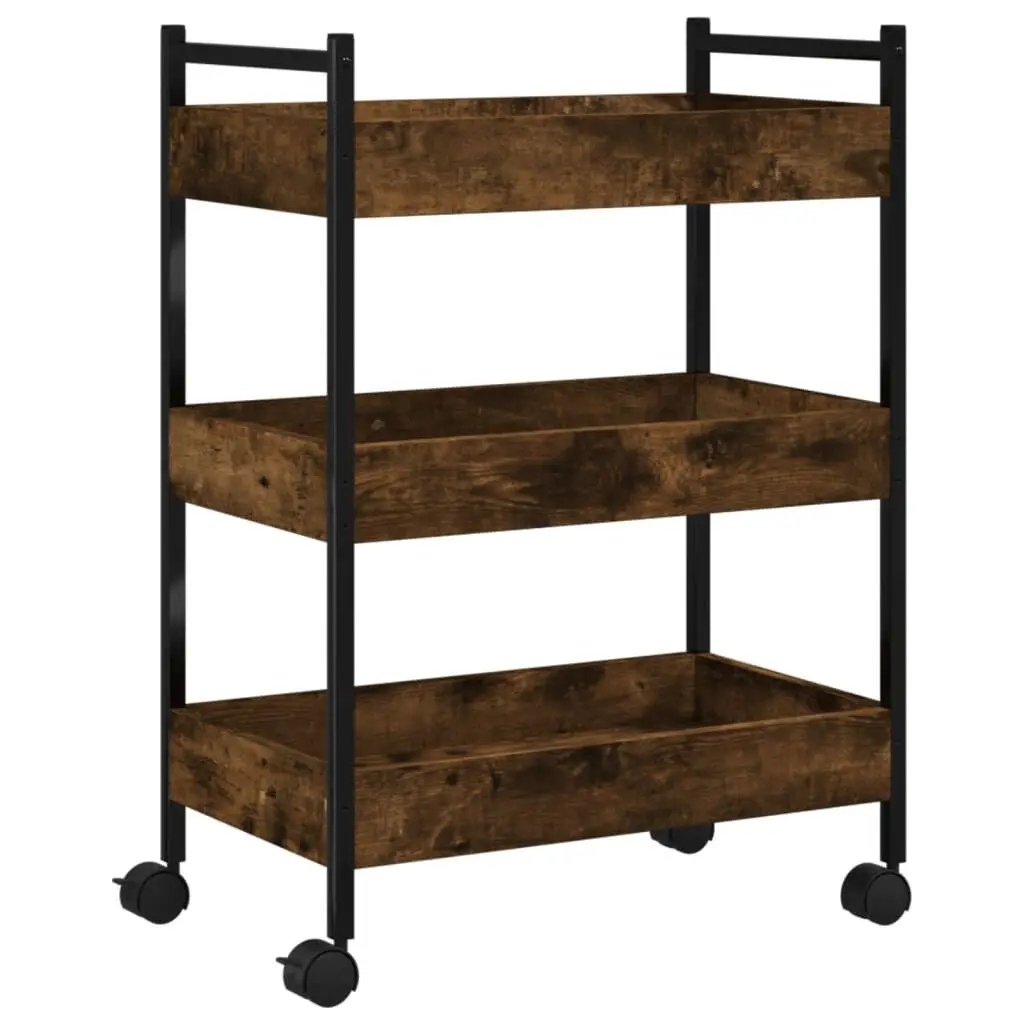 Kitchen Trolley Smoked Oak 19.7x11.8x27.6 Inches Engineered Wood Utility Cart