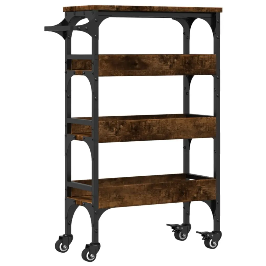 Kitchen Trolley Smoked Oak 20.9x7.9x29.9 Inches Engineered Wood Mobile Storage