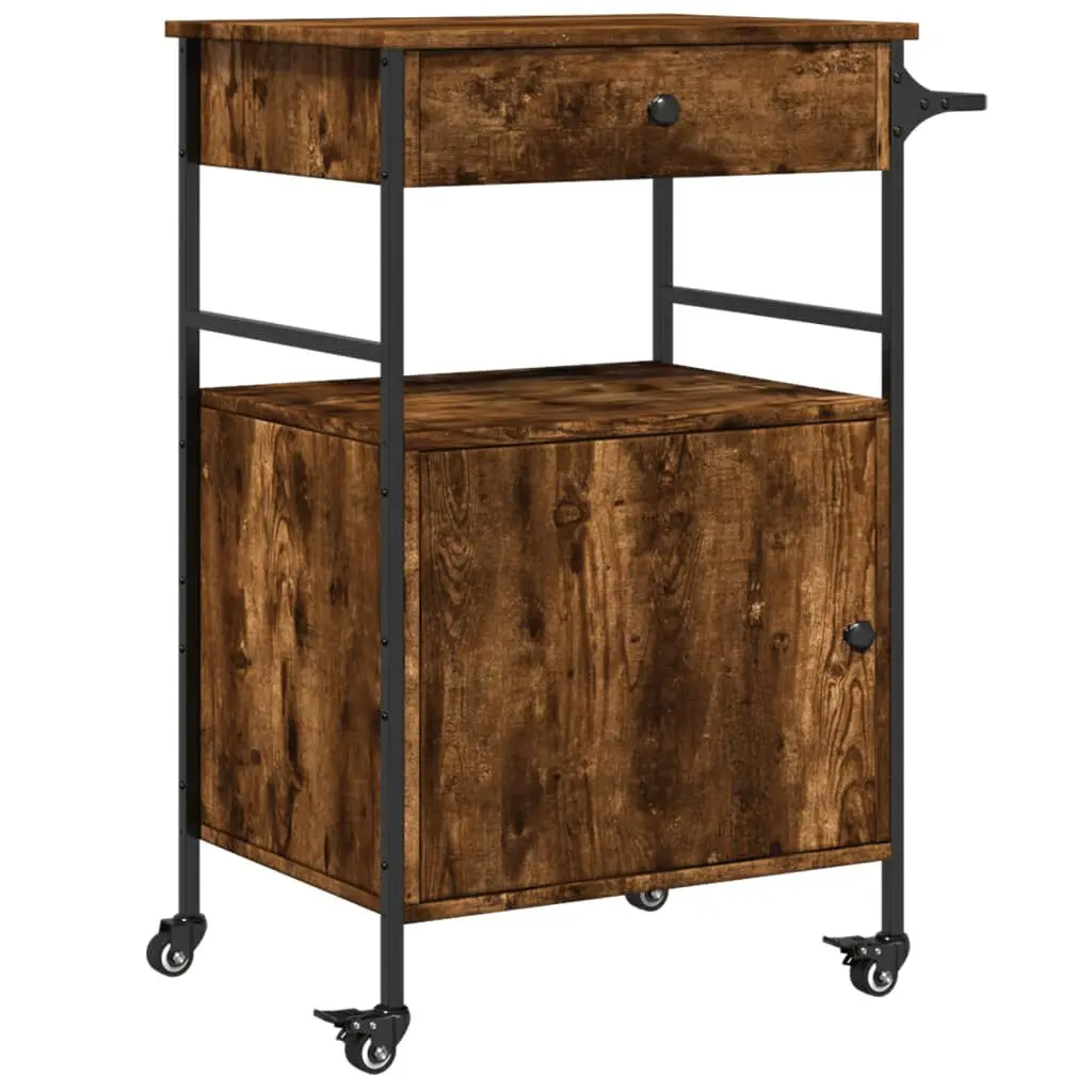 Kitchen Trolley Smoked Oak 22x16.9x35.2 Inches Engineered Wood Rolling Cart