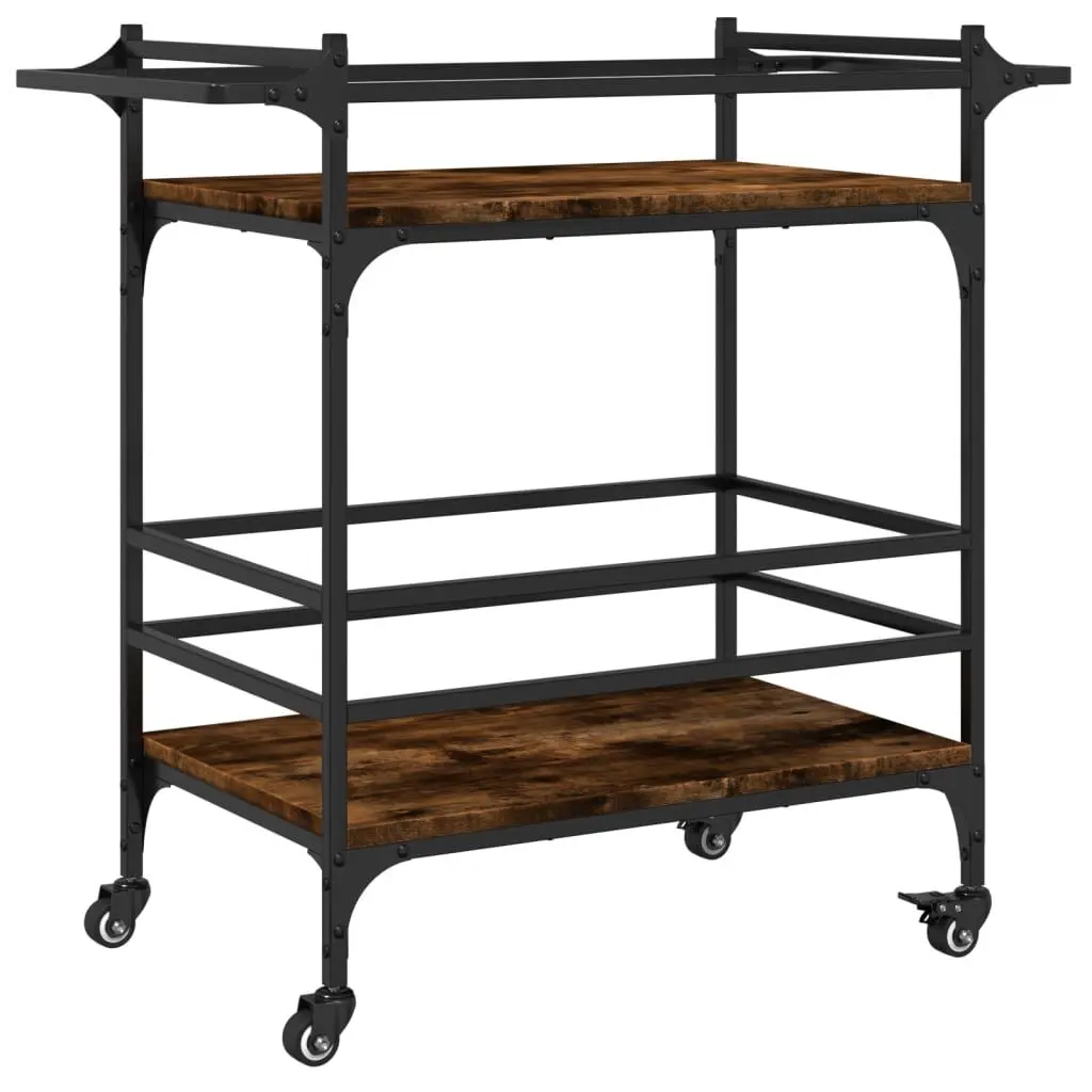Kitchen Trolley Smoked Oak 32.3x15.7x30.9 Inches Engineered Wood Mobile Cart