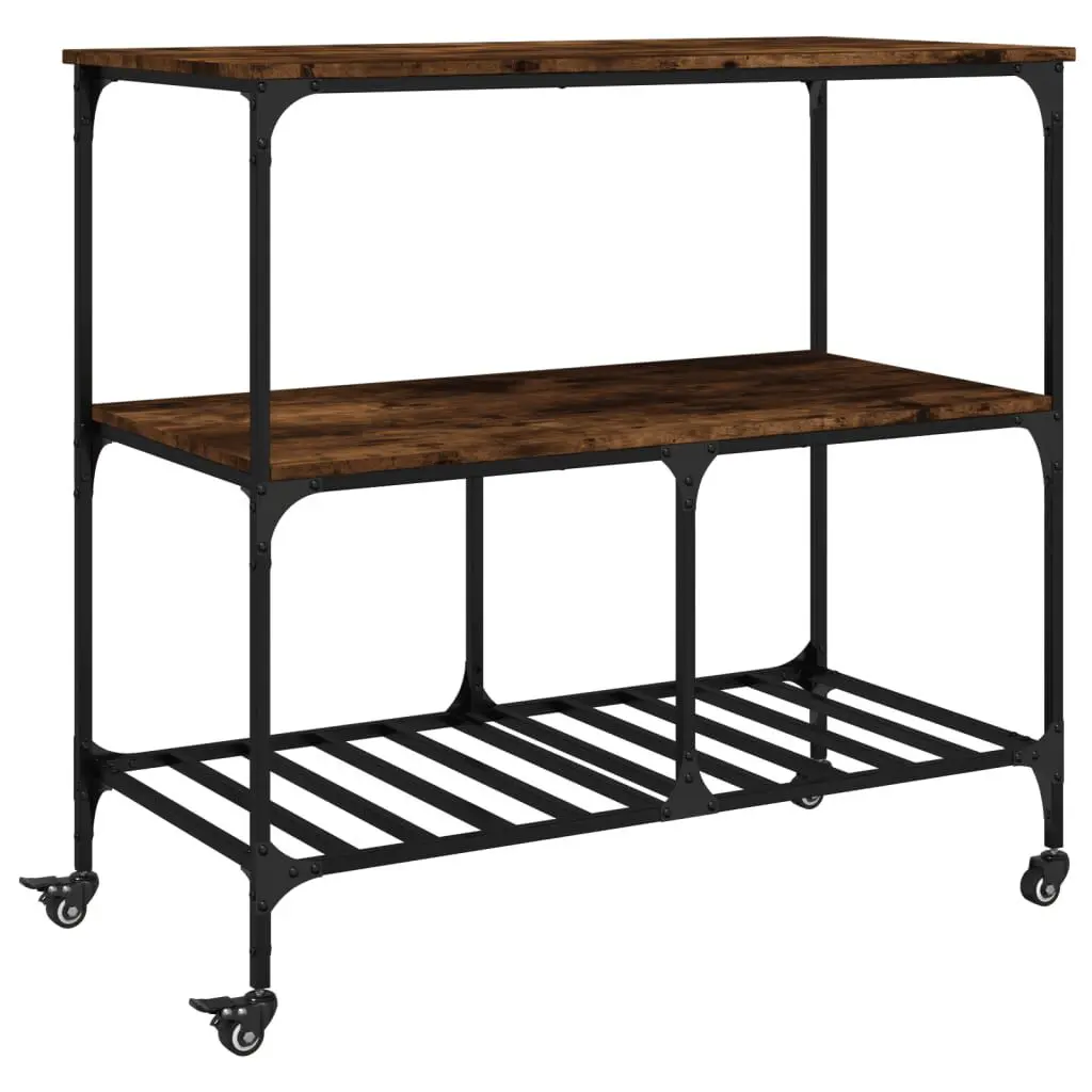Kitchen Trolley Smoked Oak 39.4x19.7x37.4 Inches Engineered Wood Mobile Island Cart