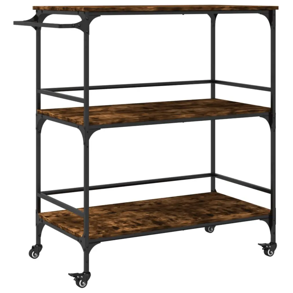 Kitchen Trolley Smoked Oak 39.6x19.7x41.3 Inches Engineered Wood Mobile Island Cart