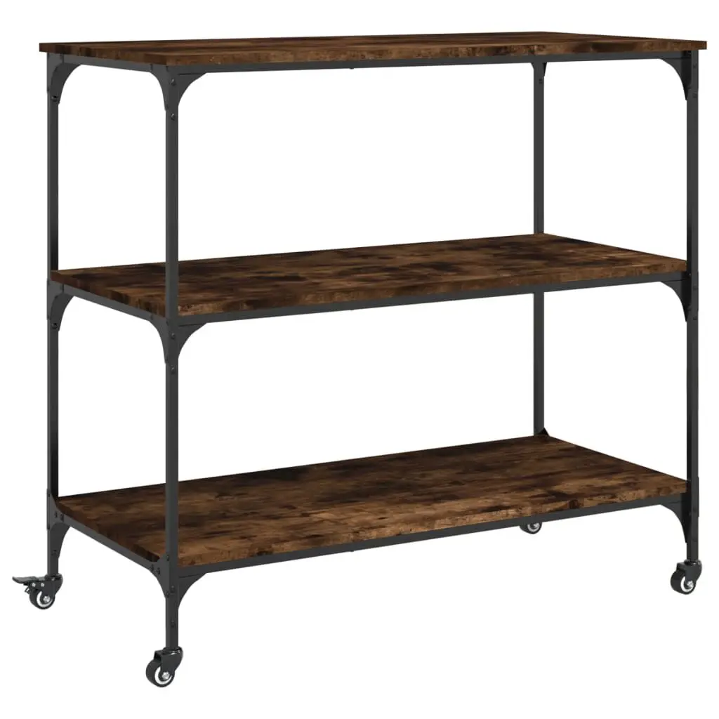 Kitchen Trolley Smoked Oak 40.2x19.7x37.4 Inches Engineered Wood Rolling Cart