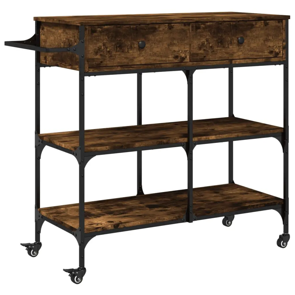 Kitchen Trolley Smoked Oak 41.3x16.5x37.4 Inches Engineered Wood Utility Cart