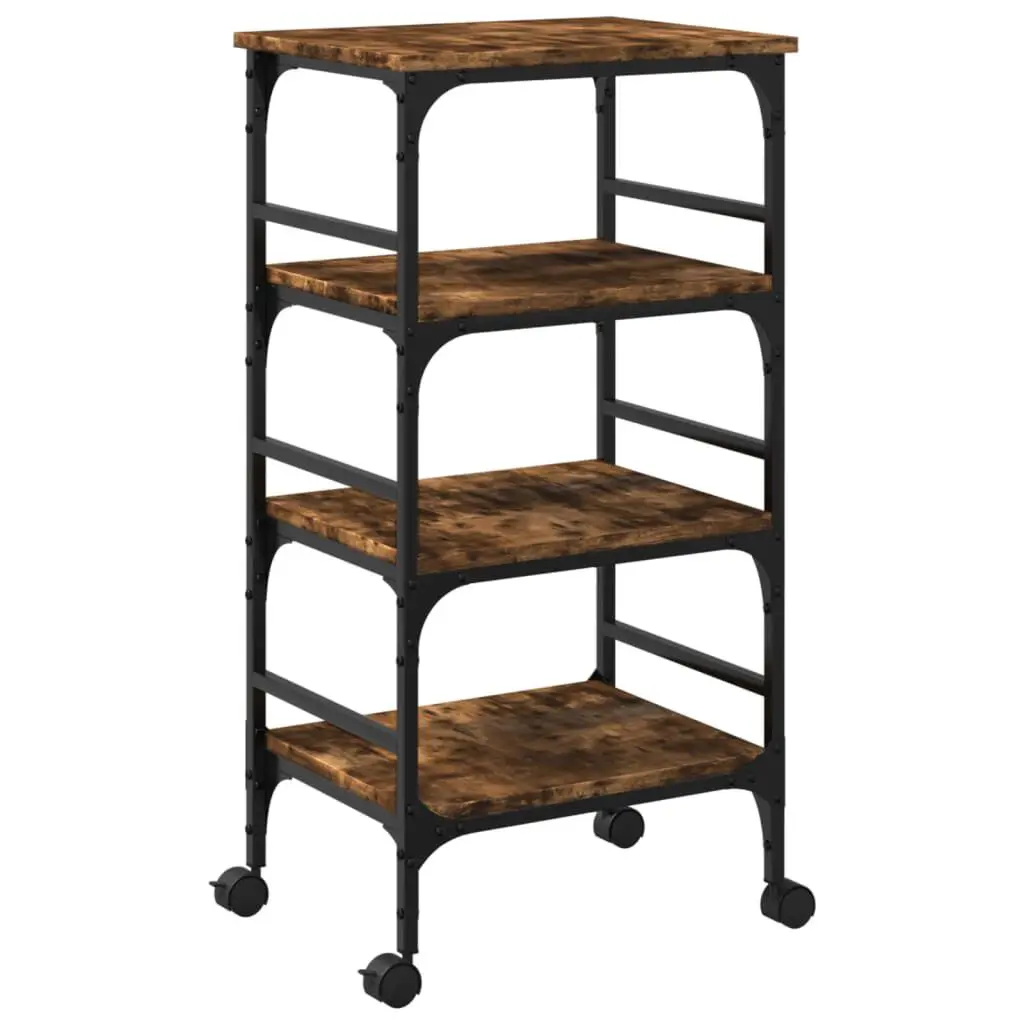 Smoked Oak Engineered Wood Kitchen Trolley 17.7 x 13.8 x 35.2 Inches