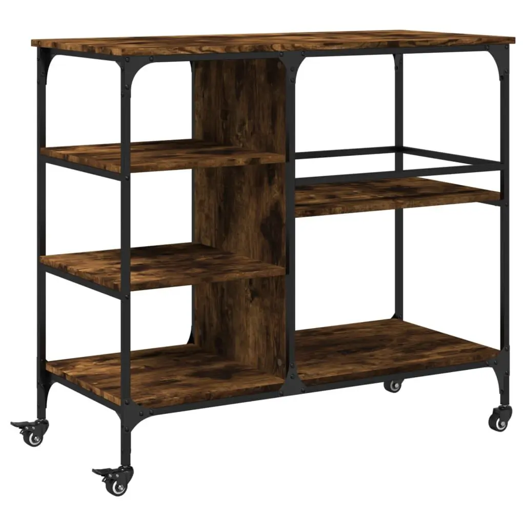 Smoked Oak Kitchen Trolley 39.4x17.7 Inch Engineered Wood Rolling Cart