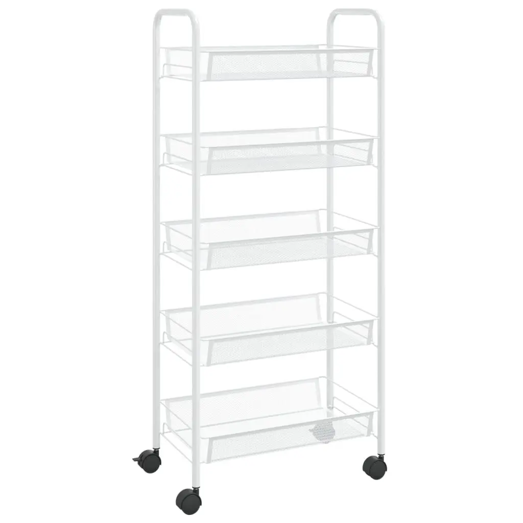 5-Tier Kitchen Trolley 18.1x10.2x41.3 Inches White Iron Rolling Utility Cart