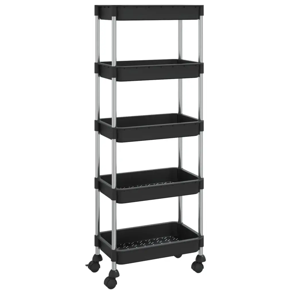 5-Tier Kitchen Trolley Black 16.5x11.4x50.4 Inches Iron and ABS Utility Cart