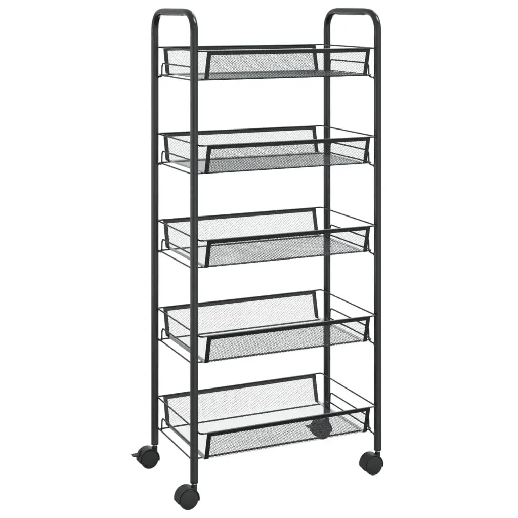 5-Tier Kitchen Trolley Black 18.1x10.2x41.3 Inches Iron Rolling Cart