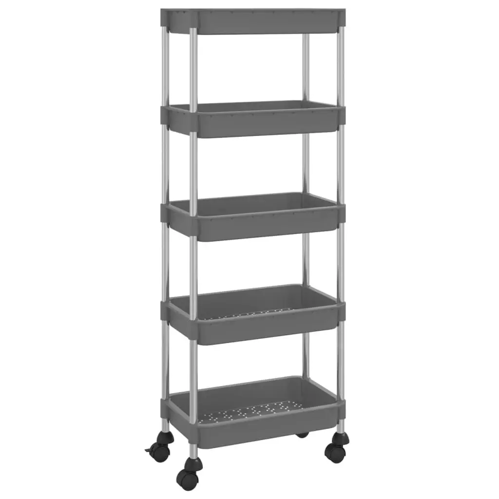 5-Tier Kitchen Trolley Gray 16.5x11.4x50.4 Inches Iron and ABS Storage Cart