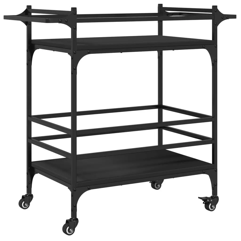 Kitchen Trolley Black 32.3x15.7x30.9 Inches Engineered Wood Rolling Cart
