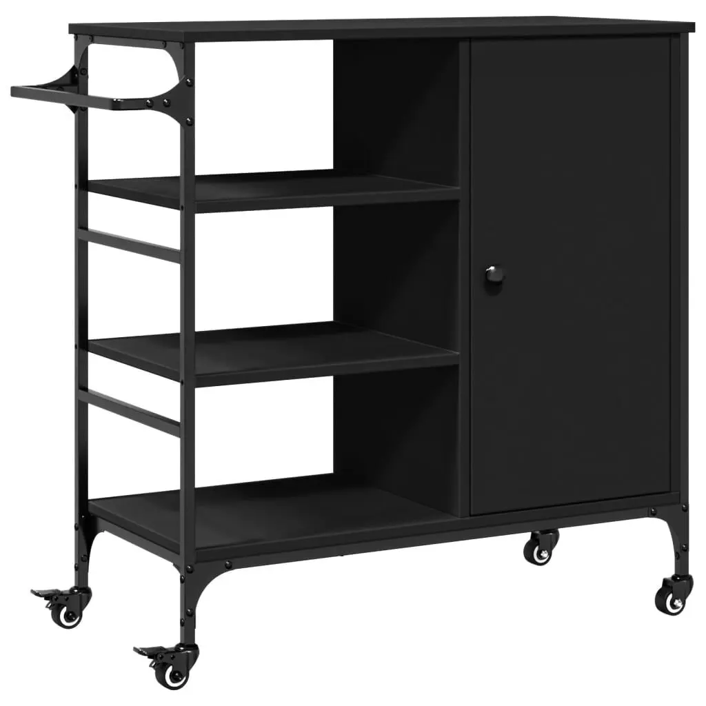 Kitchen Trolley Black 34.4x15.2x33.3 Inches Engineered Wood Rolling Cart