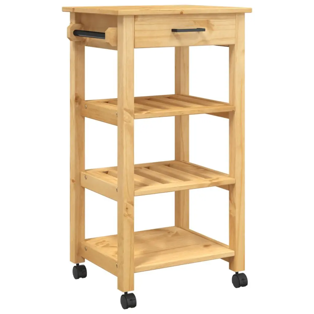 Kitchen Trolley MONZA 18.9x15.7x35.4 Inches Solid Wood Pine Mobile Storage Cart