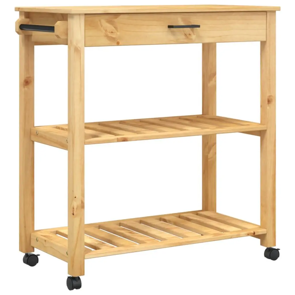 Kitchen Trolley MONZA 33.1x15.7x35.4 Inches Solid Wood Pine Large Utility Cart