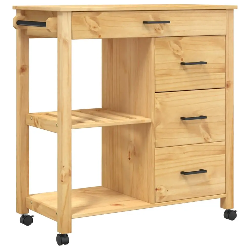 Kitchen Trolley MONZA 33.1x15.7x35.4 Solid Wood Pine Mobile Storage Cart