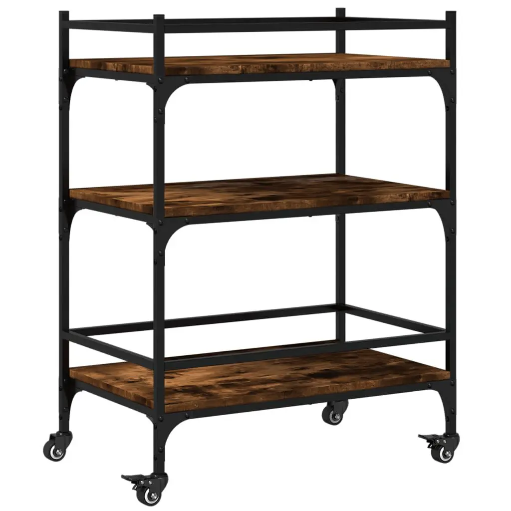 Kitchen Trolley Smoked Oak 25.6x15.7x34.1 Inches Engineered Wood Rolling Cart